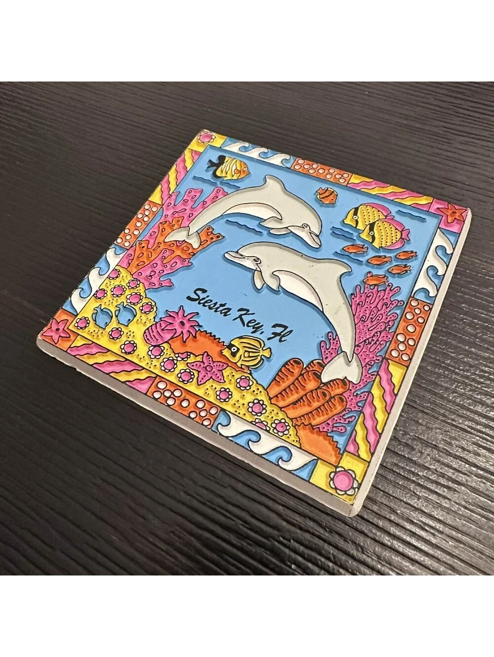 Siesta Key Florida Dolphins PVC Retro Rubber Souvenir Magnet EUC